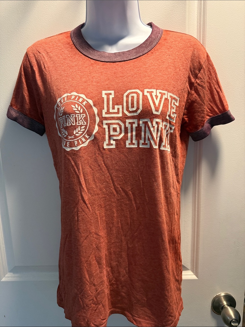 PINK Victoria's Secret Rust Tee with Mauve Trim